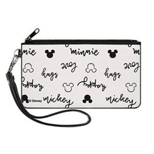 disney wallet, zip clutch, mickey and minnie mouse icons and script doodles white black, canvas