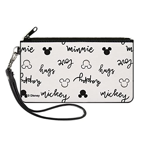 Disney Wallet, Zip Clutch, Mickey and Minnie Mouse Icons and Script Doodles White Black, Canvas