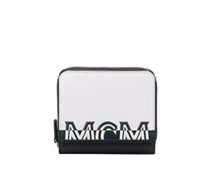 mcm women’s white black contrast logo small zip wallet mzs9acl13wt001