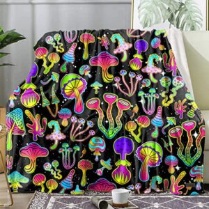 color mushroom blanket for women men, fuzzy soft fleece flannel mushroom blankets for bed sofa couch lovers gift, lightweght cozy blankets for travel camping hiking 50″x 60″