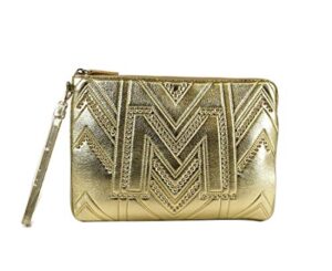 mcm women’s munichi gold metallic leather medium pouch wristlet myz9skl02da001