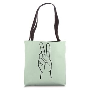 peace sign two fingers hand gesture symbol illustration tote bag