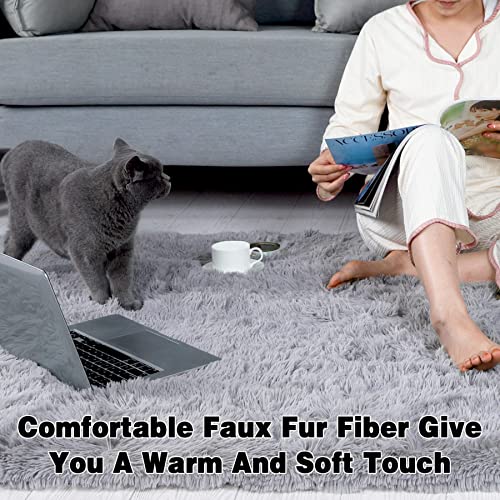 WanderGo Area Rug Shaggy Rug 4x6 Feet with 4 Rug Grippers, Upgrade Thick Soft Furry Rug Carpet for Kids, Baby, Teen, Girls, Boys, Bedroom, Living Room, Nursery Room, Dorm Room, Gray