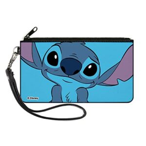 buckle-down disney wallet, zip clutch, lilo and stitch stitch sweet smiling pose close up blues, canvas