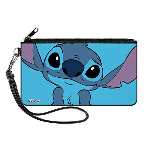 Buckle-Down Disney Wallet, Zip Clutch, Lilo and Stitch Stitch Sweet Smiling Pose Close Up Blues, Canvas