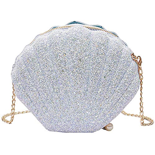 MANZONI Women Girls Little Seashell Purse -Body Shoulder Bags Sequins Chain Purse, White