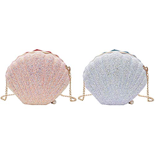 MANZONI Women Girls Little Seashell Purse -Body Shoulder Bags Sequins Chain Purse, White