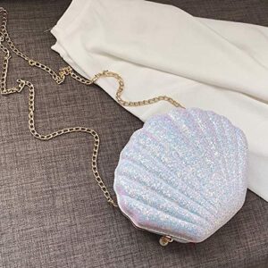 MANZONI Women Girls Little Seashell Purse -Body Shoulder Bags Sequins Chain Purse, White