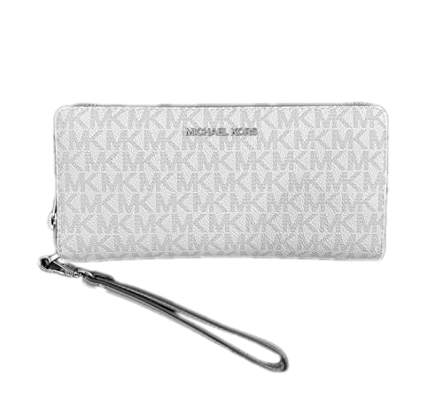 Michael Kors Jet Set Travel Continental Zip Around Leather Wallet Wristlet Bright White