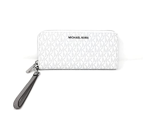 Michael Kors Jet Set Travel Continental Zip Around Leather Wallet Wristlet Bright White