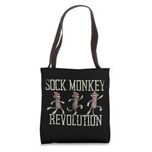sock monkey revolution vintage distressed tote bag