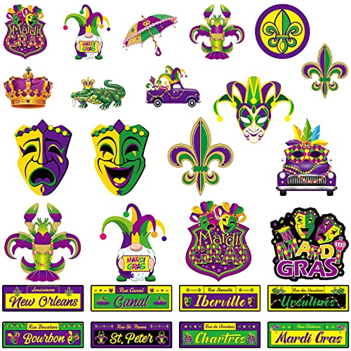 44 Pcs Mardi Gras Party Decorations Masquerade Mask Cutouts Mardi Gras Mask Sign Directional Door Signs New Orleans Street Signs for Prom Carnival Masks Celebration Parade Costume Party Favor