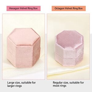 WantGor Velvet Jewelry Ring Box, 3 Slots Hexagon Ring Gift Box Vintage Ring Display Holder Case for Wedding Ceremony Proposal Engagement (Beige, 3 Slots)