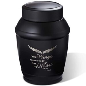 5.7 Inches Medium Size Urns for Human Ashes Adult Male,Black Cremation Urns for Adult Ashes,Angel Wings Decorative Urns