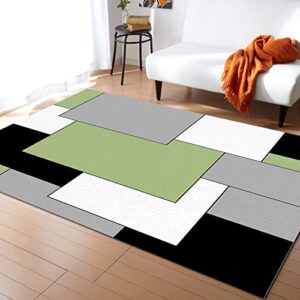fresh and simple green geometric area rug, modern black and white plaid interior rug, super soft fluffy plush with non-slip backing, suitable for living room bedroom study dining room 5 x 6ft