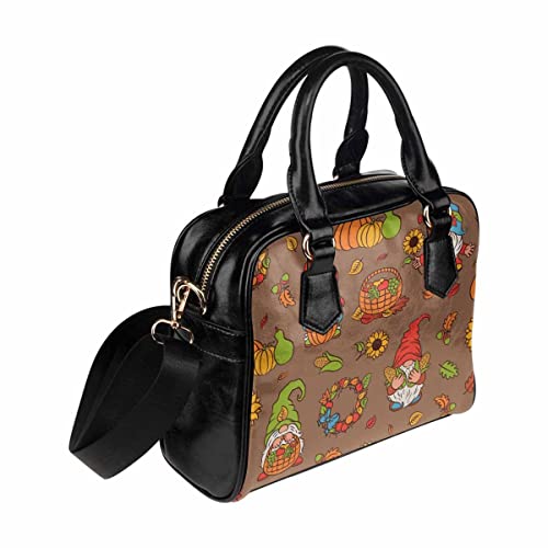 InterestPrint Pumpkin, Sun-flower, Au-tumn Leaves Womens Top Handle PU Leather Shoulder Satchel Bag