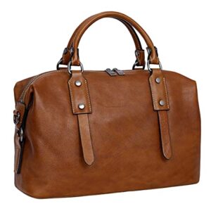 HESHE Genuine Leather Purses for Women Vintage Handbag Shoulder Bag Tote Top Handle Bags Designer Crossbody Satchel (Brown)