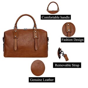 HESHE Genuine Leather Purses for Women Vintage Handbag Shoulder Bag Tote Top Handle Bags Designer Crossbody Satchel (Brown)