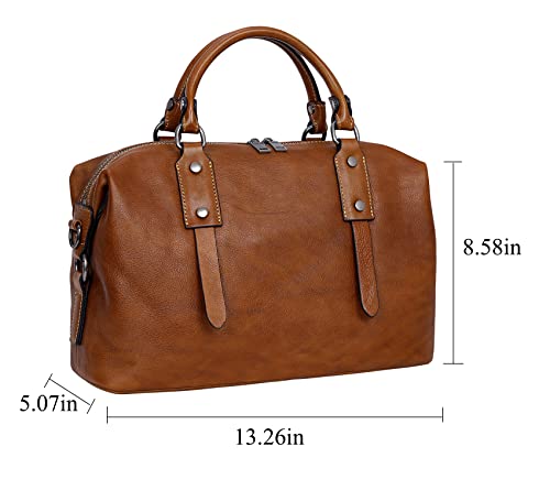 HESHE Genuine Leather Purses for Women Vintage Handbag Shoulder Bag Tote Top Handle Bags Designer Crossbody Satchel (Brown)