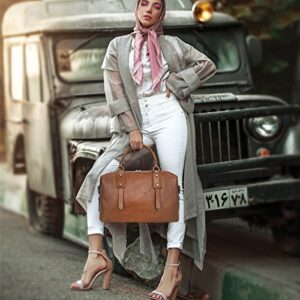 HESHE Genuine Leather Purses for Women Vintage Handbag Shoulder Bag Tote Top Handle Bags Designer Crossbody Satchel (Brown)