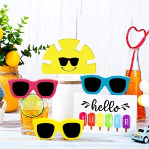5 pcs summer tiered tray decor set hello summer wooden sign sunglasses sunshine wood decor summer table signs decorations for summer beach holiday party home