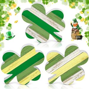 3 pcs farmhouse st patrick’s day table wooden signs rustic lucky shamrock table wooden signs green white yellow stripe clover freestanding irish themed tabletop decorations for desk home party