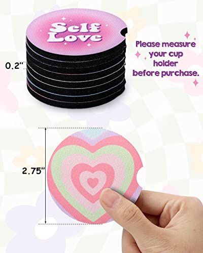 Huray Rayho 8pcs Danish Pastel Car Coasters 2.75inch Car Cup Holders Non-Slip Rubber Car Coasters with Finger Notch Drinks Coasters Aesthetic Smiling Face Flower Preppy Boho Cute Accessories for Women