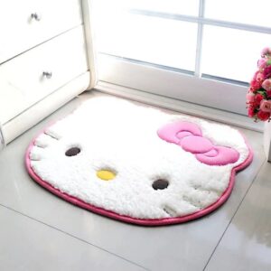 Zayaxe Hello Kittie Cute Rug, Cartoon Rug, Soft Plush Rug, Bedside Round Rug for Bedroom or Living Room Decoration (White)