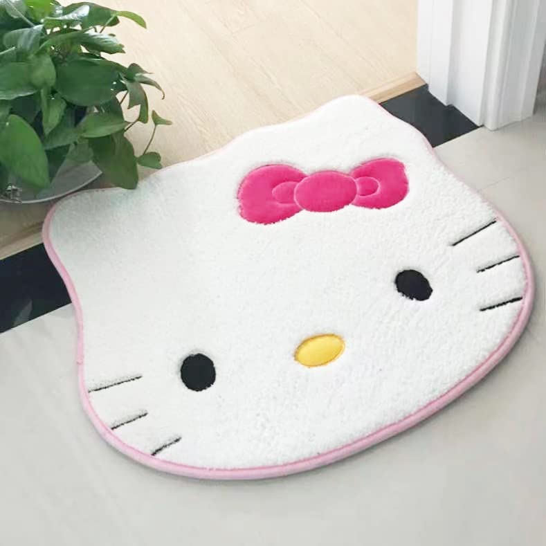 Zayaxe Hello Kittie Cute Rug, Cartoon Rug, Soft Plush Rug, Bedside Round Rug for Bedroom or Living Room Decoration (White)