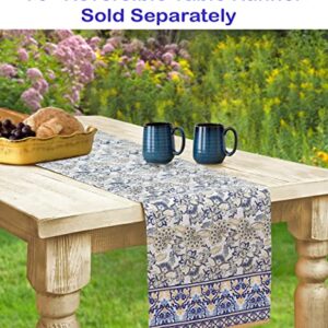 Home Bargains Plus Provence Allure Arabesque Yellow and Blue Floral Bordered Country French Fabric Tablecloth, Indoor Outdoor, Stain and Water Resistant 60" x 102" Oval