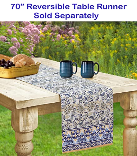 Home Bargains Plus Provence Allure Arabesque Yellow and Blue Floral Bordered Country French Fabric Tablecloth, Indoor Outdoor, Stain and Water Resistant 60" x 102" Oval