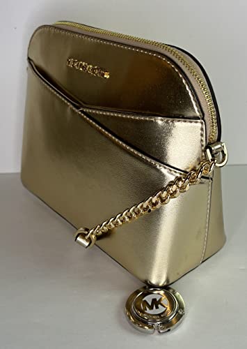 Michael Kors MICHAEL Michael Kors Jet Set Travel MD Dome XCross Crossbody bundled with SM TZ Coinpouch Purse Hook (Pale Gold/Signature Pale Gold)