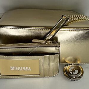 Michael Kors MICHAEL Michael Kors Jet Set Travel MD Dome XCross Crossbody bundled with SM TZ Coinpouch Purse Hook (Pale Gold/Signature Pale Gold)