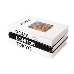 3 piece decorative books for home decor, modern hardcover book stack, decor books for coffee table, faux books for bookshelf, perfect home gift, travel inspired e-book (rome/tokyo/london)