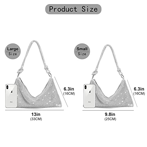 WEIMZC Rhinestone Purse Women Glitter Sparkly Clutch Evening Bags Bling Handbag Hobo Bag for Prom Cocktail Party Wedding(small size-Silver)