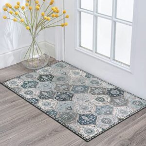 lahome moroccan trellis washable area rug – 2×3 small rug non-slip entryway rug vintage indoor door mat distressed accent ultra-thin throw rug carpet for entry bathroom kitchen bedroom(2x3ft,blue)