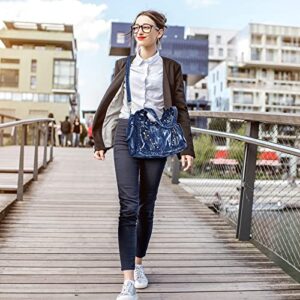 YeFine Washed Denim Fabric Hobo Bags For Women Rhinestone Decoration Lady's Purses And Handbags Shoulder Bags (Rhinestone Blue)