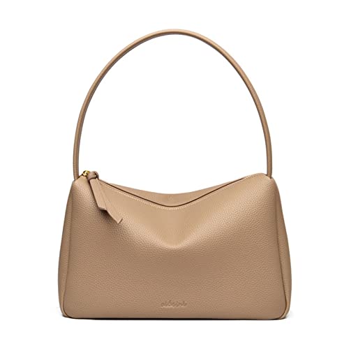 Minimalist Women Shoulder Noble Litchi Grain Leather Handbags and Purses Ladies Tote Bag Khaki