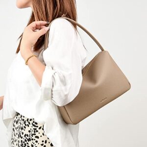 Minimalist Women Shoulder Noble Litchi Grain Leather Handbags and Purses Ladies Tote Bag Khaki