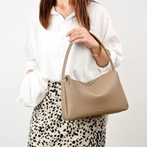 Minimalist Women Shoulder Noble Litchi Grain Leather Handbags and Purses Ladies Tote Bag Khaki