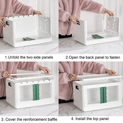 Rula Storage Bins, Storage Bins with Lids, 45 Qt Plastic Storage Containers with Double Door & Wheels for Closet Organizer, 3 Pack