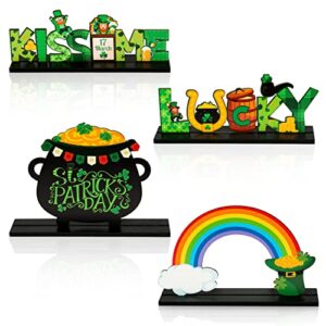 watinc 4pcs st. patrick’s day wooden table topper, shamrock wood centerpiece decorations, detachable clover tiered tray signs decor, saint patty’s day party favor tabletop supplies for holiday kitchen