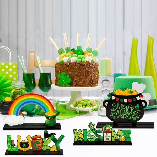 WATINC 4pcs St. Patrick's Day Wooden Table Topper, Shamrock Wood Centerpiece Decorations, Detachable Clover Tiered Tray Signs Decor, Saint Patty’s Day Party Favor Tabletop Supplies for Holiday Kitchen