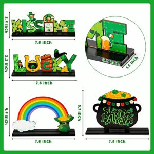 WATINC 4pcs St. Patrick's Day Wooden Table Topper, Shamrock Wood Centerpiece Decorations, Detachable Clover Tiered Tray Signs Decor, Saint Patty’s Day Party Favor Tabletop Supplies for Holiday Kitchen