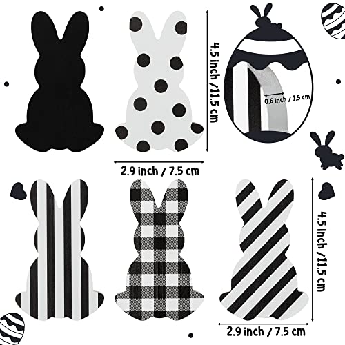 WATINC 5Pcs Easter Bunny Table Decor Tiered Tray Sign, Black & White Rabbit Wooden Signs Tabletop Decorations, Double-sided Wood Centerpiece Desk Topper for Easter Spring Holiday Party Gift Supplies