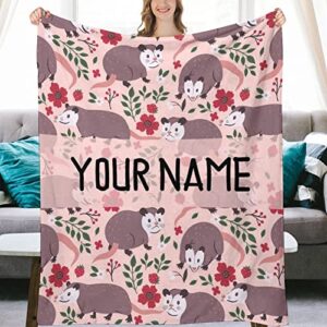 Personalized Possum Blanket Gifts with Name Text, 50"x60" Soft Fleece Possum Throw Blanket, Lightweight, Soft, Cozy, Warm Possum Theme Gifts for Bed Couch