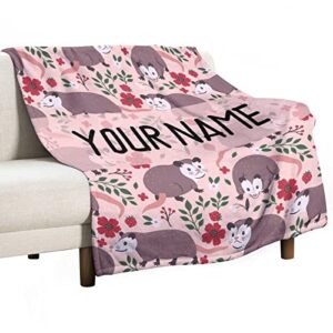 Personalized Possum Blanket Gifts with Name Text, 50"x60" Soft Fleece Possum Throw Blanket, Lightweight, Soft, Cozy, Warm Possum Theme Gifts for Bed Couch