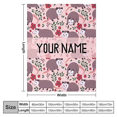 Personalized Possum Blanket Gifts with Name Text, 50"x60" Soft Fleece Possum Throw Blanket, Lightweight, Soft, Cozy, Warm Possum Theme Gifts for Bed Couch