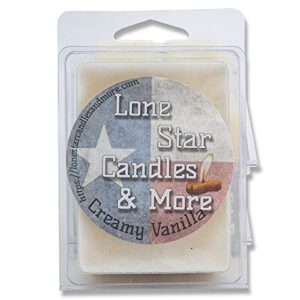 creamy vanilla bean, lone star candles & more’s premium strongly scented hand poured wax melts, rich creamy vanilla, 12 wax cubes, usa made in texas 2-pack