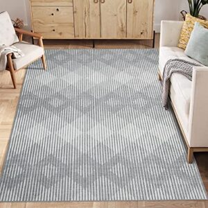 rugsreal large modern geometric thin flat area rug machine washable area rug low pile contemporary carpet non slip area rug for living room bedroom home office, 8′ x 10′ grey